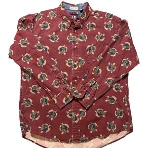 Vintage 90s SERO Turtle Print Heavy Twill Shirt Nautical AOP L